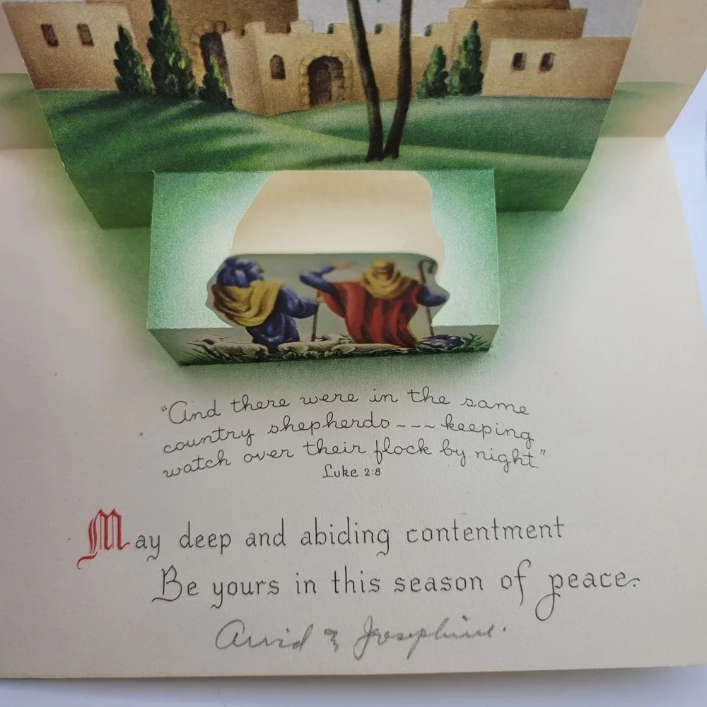 Vintage Sunshine Line Christmas Card Pop‎ Up Nativity Shepherds Angels